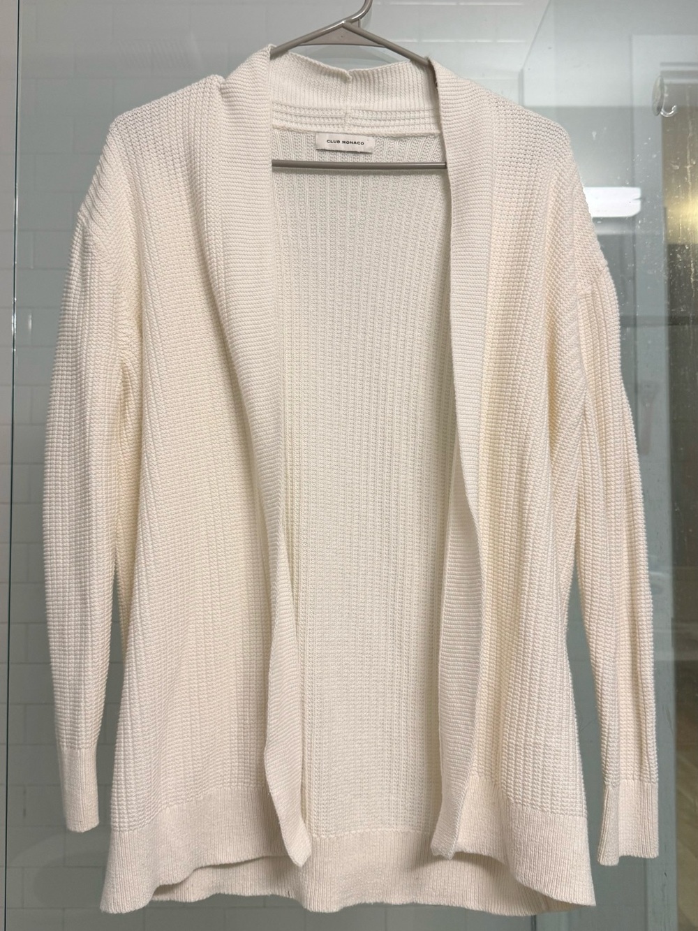 Club Monaco Ivory Open-Front Textured Knit Cardigan